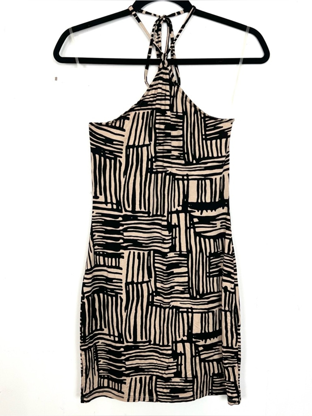 NWT Rachel Pally Joya Dress Halter Bodycon Resort Tan Black Print Small zq